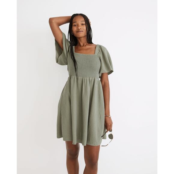 Madewell Dresses & Skirts - NWT Madewell Lightspun Lucie Smocked Tie-Back Mini Dress Green Size XL